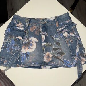 Floral Denim Mini Skirt in Blue